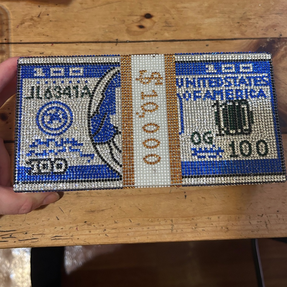 Blue Crystal Money Clutch bag